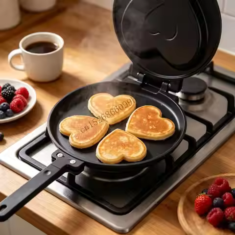 Heart Themed Double Sided Flipping Pancake Maker Frying Pan With Nonstick Coating Technology Kitchen