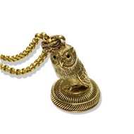 Vintage Pinchbeck Owl Wax Seal / Brass Handle Stamp Letter Fob Pendant + Chain