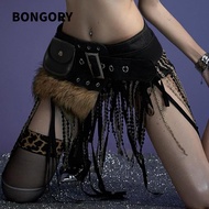 BONGORY Mini Bag Belt, Chic Trendy Design Faux Fur Splicing Belts, Irregular Gyaru Y2K Cowgirl Waist