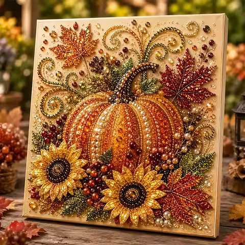 Autumn Pumpkin Pearl Art DIY Painting Kit 3D Fall Harvest Diamond Pearl Painting Handmade Craft Wall