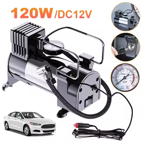 12V Car Tire Pump with Pressure Gauge Heavy Duty Tire Inflator Cylinder Power System Car Tyre Inflat