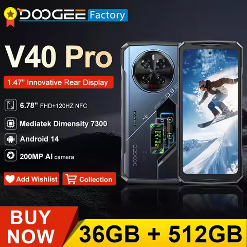 DOOGEE V40 Pro 5G Rugged Phone 36GB(16+20) 512GB 6.78" Smartphone Dimensity 7300 200MP Camera 8680mA