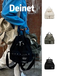 Korean Niche Deinet Bag Backpack Drawstring Pocket Rivet Canvas Large Capacity Backpack