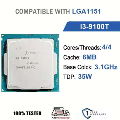 Intel Core i3-9100T 4 Core 4 Thread 3.1GHz 35W 6MB Cache 14nm LGA 1151 SRCZX DDR4 2400 MHz Coffee La