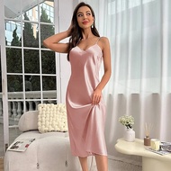 New Solid Color Long Nightgown Womens Pajamas Ice Silk Temptation Silk Halter Neck Pajamas Fashion H