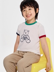 男幼童裝|Logo純棉小熊印花圓領短袖T恤-白色
