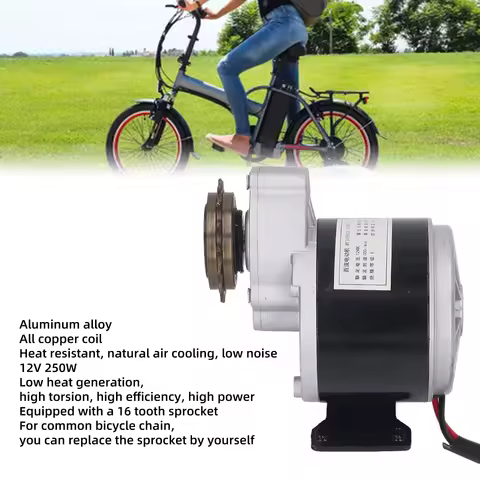 DC 12V 250W 330RPM Brush Motor Gear Reduction Electric Motor with 16 Tooth Sprocket for Electric Bic