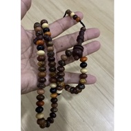 TASBIH 12 TERAS KAYU CAMPURAN BENTUK LEPER 10mmx6mm gemunggal emas,gemuggal kg,nibong tunggal,bidara