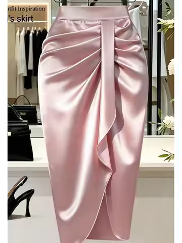 0XL-4XL Plus Size Satin Solid Color Skirt Slim Casual High Waist Fashion Offiece Lady A-Line Skirt W