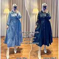Best Midi Jeans Bordir Bunga Dress Jeans Denim Baju Muslim Hijab By