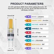 G4 LED Light Bulbs 3000K Warm White Lighting Dimmable, 3W Equivalent to 30W AC DC 12V-24V, Bi-pin LE