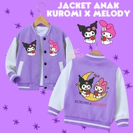 KUROMI MELODY GIRLS' JACKET BASEBALL JACKET VARSITY JACKET ZIPPER HOODIE WOMEN'S ZIPPER AGE 2-12 YEA