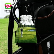 WITTEMY Golf Valuables Pouch, Portable PU Leather Drawstring Golf Tee Bag, Professional Waist Pouch 
