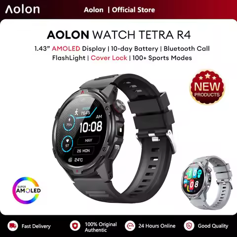 Aolon Tetra R4 Smart Watch 1.43 AMOLED Display AGPS Compass Heart Rate Monitor 100+Sports Modes 1ATM