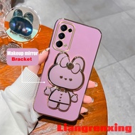 Casing OPPO RENO 5 5g oppo RENO 4 4g phone case Softcase Electroplated silicone shockproof Protector  Cover new design Rabbit makeup mirror with holder for girls DDTZJ01