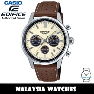(OFFICIAL WARRANTY) Casio Edifice EFR-575L-7A Quartz Chronograph Stainless Steel Case & Leather Stra