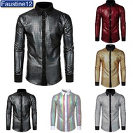 【FUTN】Fashion Sequins Glitter Shirt Men 70s Disco Party Costume Performance Shirt