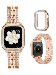 1入組配有錶殼的適用於 Apple Watch 的珠寶替換錶帶，可適用於 49mm、45mm、44mm、42mm、41mm、40mm、38mm 等尺寸的 Apple Watch Series 9/8/7/6/5/4/3/2/1/SE 女士款