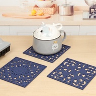 【 LA3P】-3Pcs/Set Square 3D Embroider Silicone Placemat Tableware Oil Resistant Heat Insulation Table