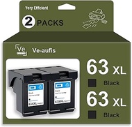 2 Pack 63 XL Black Ink Cartridges Combo Compatible Ink Cartridge Replacement for HP 63XL Officejet 3830 4650 4652 4655 5200 5255 Envy 4520 4512 Deskjet 1112 2130 2132 3630 Printer