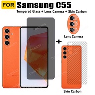 Samsung C55 Anti-Spy Tempered Glass for Samsung M55 A55 A35 A25 A15 A05 A05S A04S A04E A13 A12 A54 A34 A24 Privacy Screen Protector 3 in 1 Carbon Fiber Film and Camera Protector