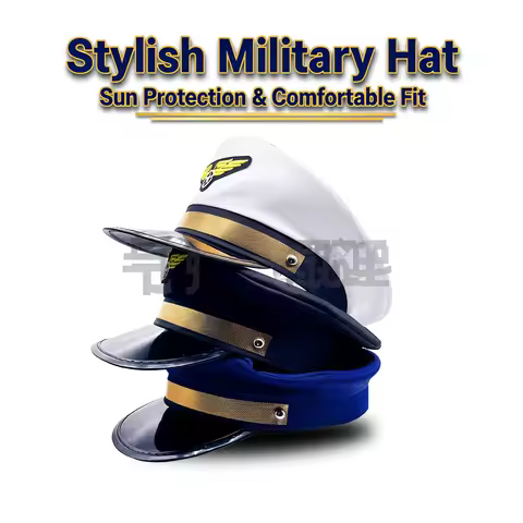Military Hat Army Peaked Captain flight cap fun party sun protection shade adjustable adult flight a