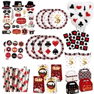 Casino Theme Party Decor Poker Logo Plate Cup Flag Happy Birthday Latex Balloons Hanging Magic Show Party Supplie
