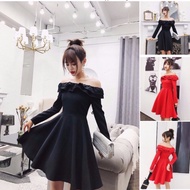 DRESS PESTA CASUAL SABRINA KATUN MERAH / HITAM