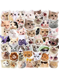 50入組貓咪表情貼紙，可愛的貓咪防水貼紙，適用於筆記本電腦、滑板車、剪貼簿、手提箱、吉他、電腦，有趣的貓咪表情符號貼紙，適合青少年和成年人