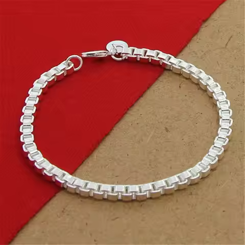 High Quality 925 Sterling Silver Bracelet 4MM 8Inch Venetian Square Bracelet For Women & Men Party C
