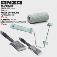 【Anza 瑞典原裝進口】歐洲刷具領導品牌 超值多功能油漆刷滾筒刷組合(平面刷50mm .斜角刷35mm. 屋內牆面專用綠絨毛滾筒. 滾筒架)