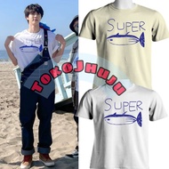 YS - BTS Jin style SUPER TUNA blue print t-shirt