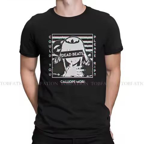 Hololive TShirt for Men Mori Calliope Glitched Humor Summer Sweatshirts T Shirt High Quality New Des