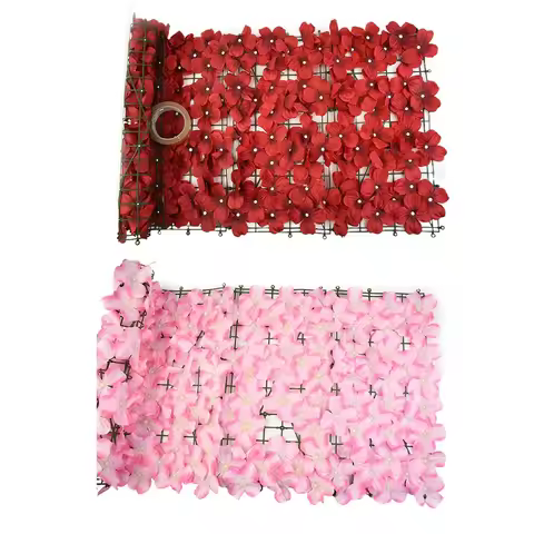 Artificial Cherry Blossom Leaf Panels Faux Privacy Fence Screen For Home Outdoor Garden Balcony Deco