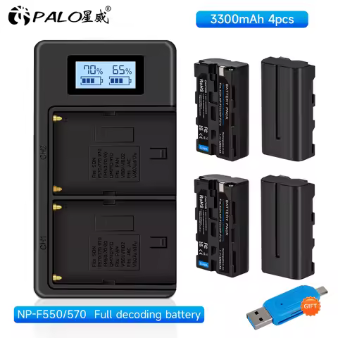 PALO 3300mAh NP-F550 NP-F330 NP F550 NP F330 Camera Battery + LCD Dual USB Charger for Sony NP-F550 
