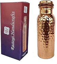 Aakrati Handicrafts Cute Design Pure Copper Joint Less Water Bottle Plain And Hand Hammered Ayurveda Health Benefit 550 ML (HAMMERED)