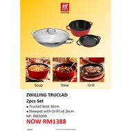 ZWILLING TRUCLAD 2pcs Set Truclad Wok 36cm, Stewpot with Grill Lid 26cm