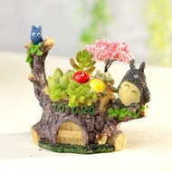 Yixi Succulent Flowerpot Creative Geely Cat Cute Cartoon Animal Flowerpot Wooden Stump Tree Stump House Flowerpot Small Gift in Library
