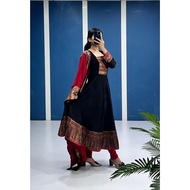 Georgette Black and Red Gown with Dupatta Set
