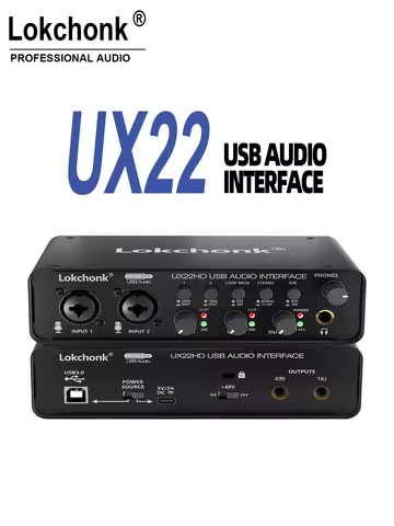 Lokchonk UX22 Audio Interface, Studio Quality Recording Sound Card for Guitarist, Singer, Podcast, M