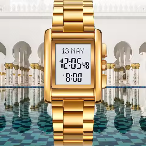 Azan Watch for Muslim Prayer with Qibla Compass Islam Al-Harameen Fajr Time Clock Include Hijri Cale