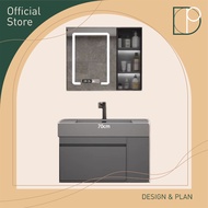 Design Plan Bathroom Slate Integrated Basin Cabinet With Glass Door Smart LED Mirror Cabinet