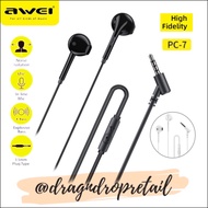 AWEI PC-7 Wired In-Ear Earphones 3.5mm Jack Earbuds Stereo Bass Sound Earphone Headset With Microphone