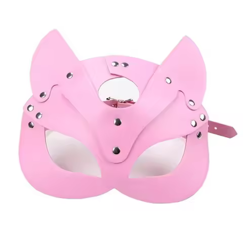 ABKP-Women Cats Mask Half Face Cats Mask Leather Cats Ears Mask Cosplay Costume Parts Pink