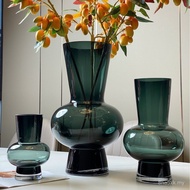 Hjm-Dark Green Glass Flower Arrangement Living Room Vase High-End Home Luxury Nordic Ornaments Light
