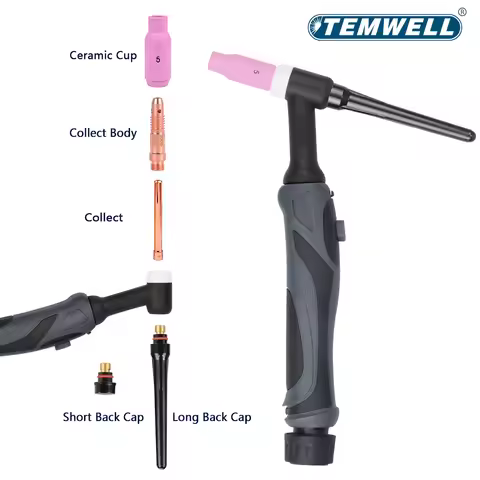 TEMWELL 200A TIG Welding Torch WP26 WP26F WP26V WP26FV GTAW Argon Air Cooled Valve Remote Control Ga