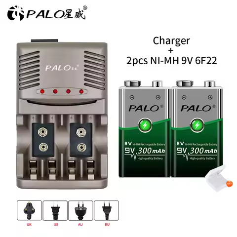 PALO 6F22 9V Ni-MH Rechargeable Battery 9 V 300mAh Batteries 9 voltage low self-discharged 9 volt ba