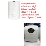 3 rolls of Scott Airflex Printed Hard Rolls (86224) + 1 unit Aquarius Rolled Hand Towel Dispenser (7