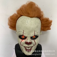 Badut Mengembalikan 2 Pennywise Lateks Bercahaya Cosplay Seram Halloween LED Rambut Palsu