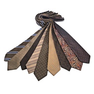 TIE Men Formal Business Khaki Champagne Brown Striped Professional Shirt Collar TIE Handmade Style 8